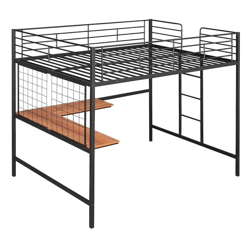 Full Metal Loft Bed with Desk and Metal Grid