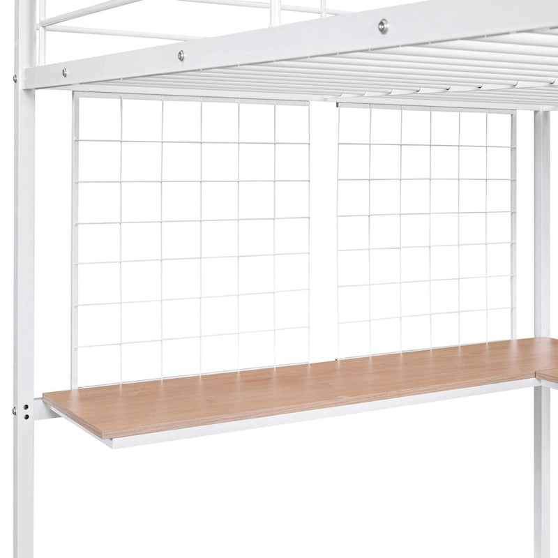 Full Metal Loft Bed with Desk and Metal Grid