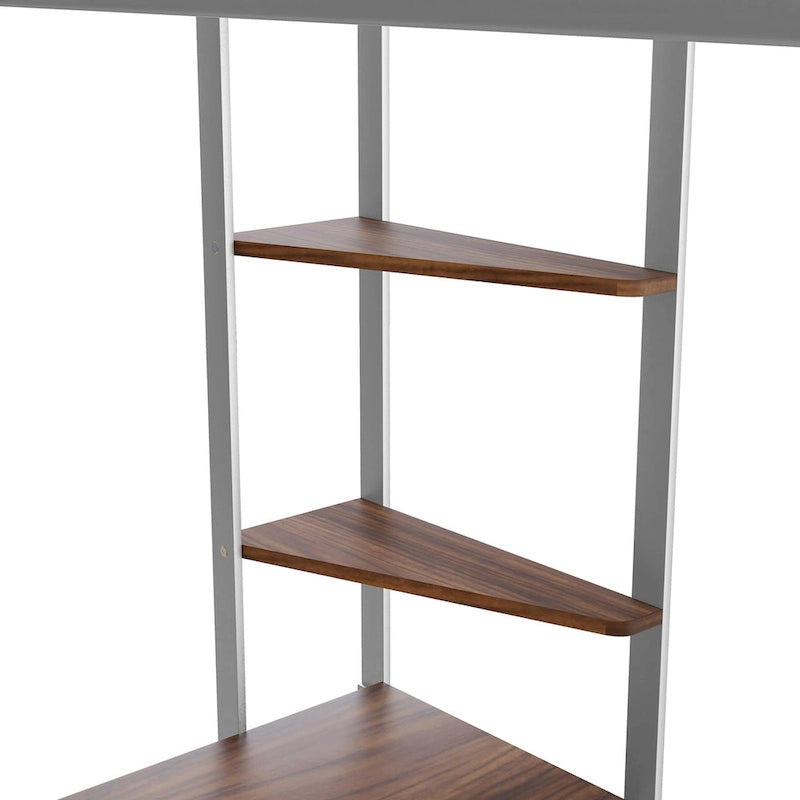 Metal Loft Bed with 2 Shelves and 1 Desk