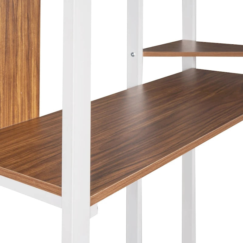 Metal Loft Bed with 2 Shelves and 1 Desk