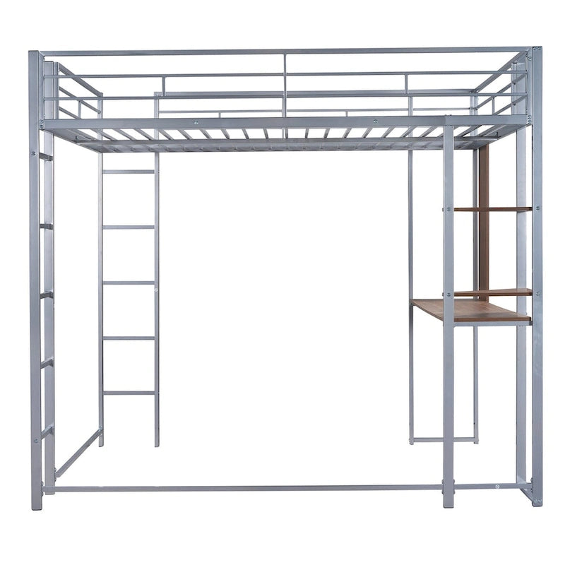 Metal Loft Bed with 2 Shelves and 1 Desk