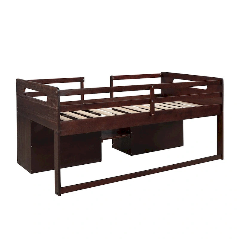 Solid Wood Twin Size Loft Bed with Two Shelves and Two Drawers