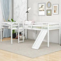 L-Shaped Twin Size Wood Loft Bed with Ladder and Slide