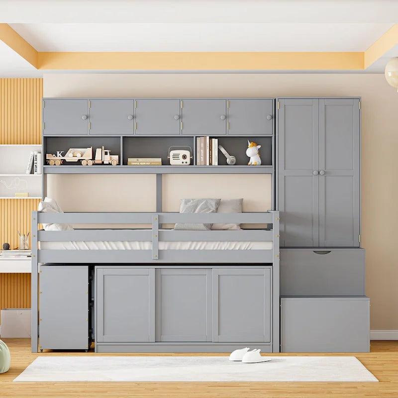 Nestfair Twin Size Wooden Loft Bed Big Storage with Under-bed Desk