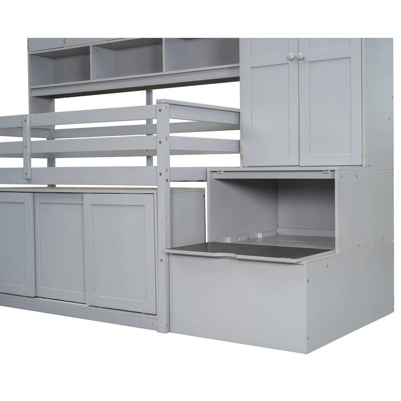 Nestfair Twin Size Wooden Loft Bed Big Storage with Under-bed Desk