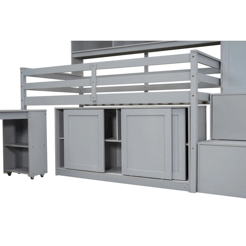 Nestfair Twin Size Wooden Loft Bed Big Storage with Under-bed Desk