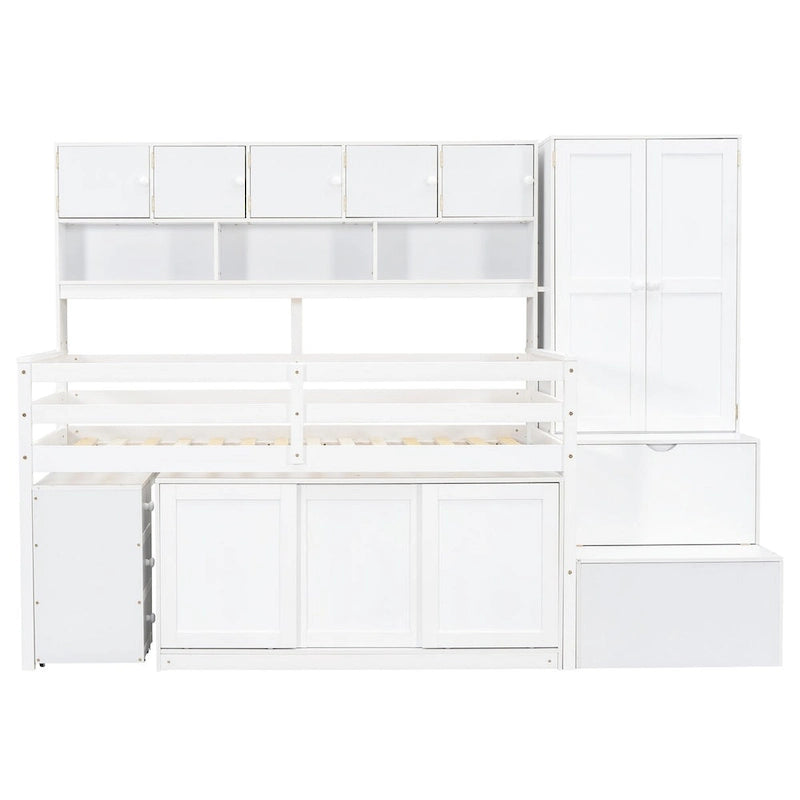 Nestfair Twin Size Wooden Loft Bed Big Storage with Under-bed Desk
