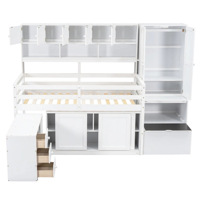Nestfair Twin Size Wooden Loft Bed Big Storage with Under-bed Desk