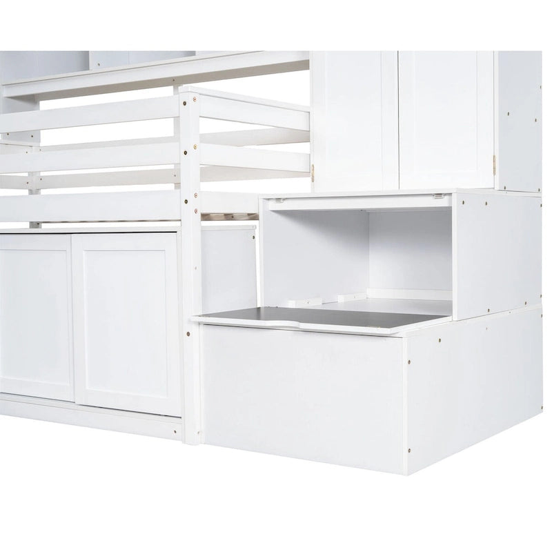 Nestfair Twin Size Wooden Loft Bed Big Storage with Under-bed Desk