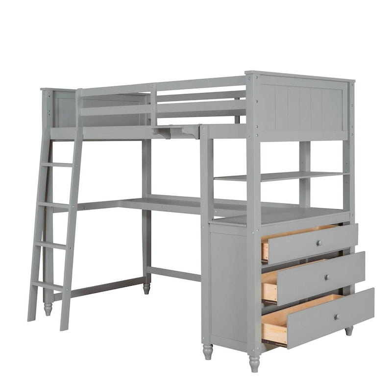 Twin size Loft Bed with Drawers and Desk