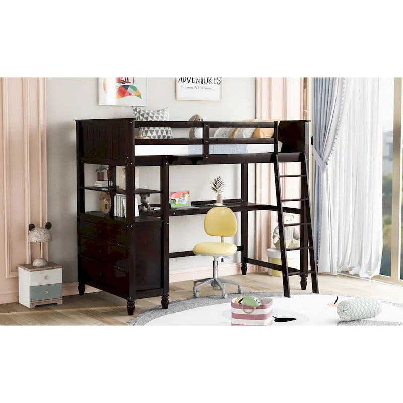 Twin size Loft Bed with Drawers and Desk