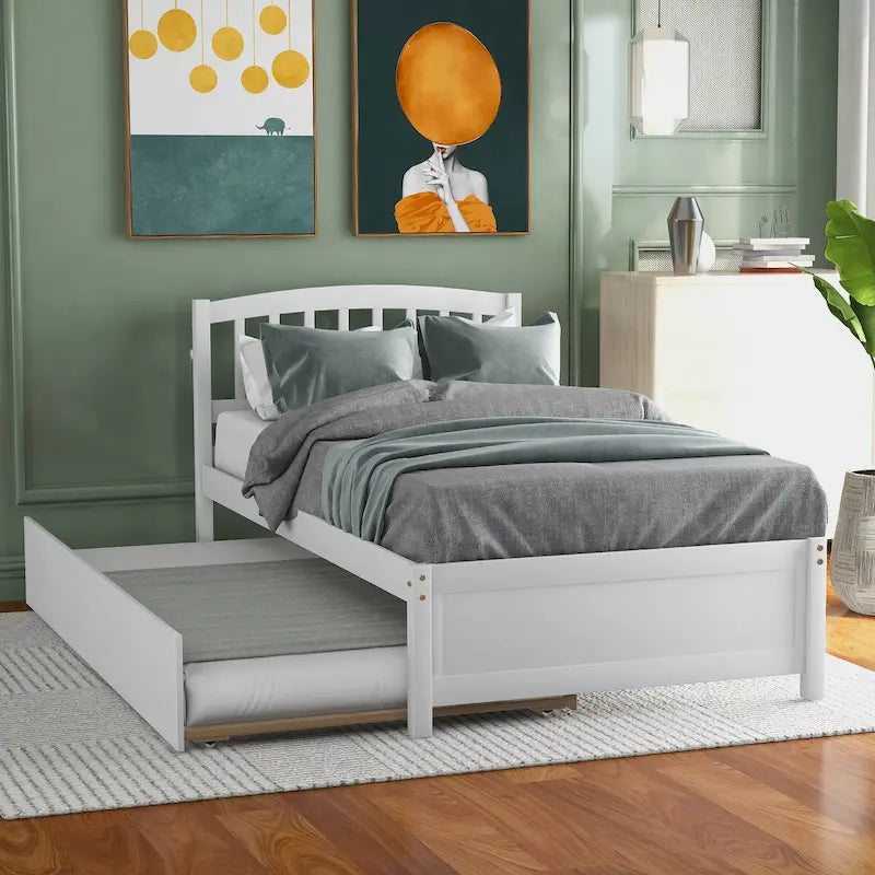 Elegant Twin Wood Platform Bed with Trundle
