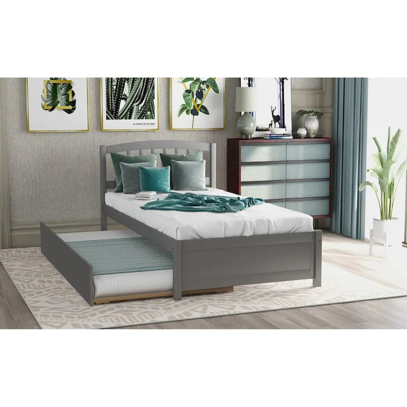 Elegant Twin Wood Platform Bed with Trundle