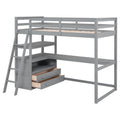 Loft Bed with Desk and Shelves, 2 Built-In Drawers
