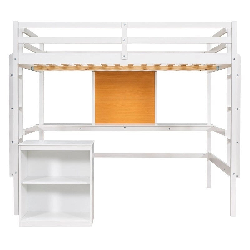 Wooden Full size Loft Bed with Desk and Writing Board