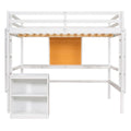 Wooden Full size Loft Bed with Desk and Writing Board