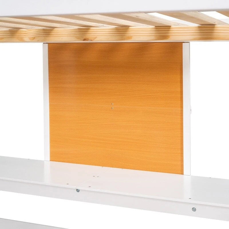 Wooden Full size Loft Bed with Desk and Writing Board