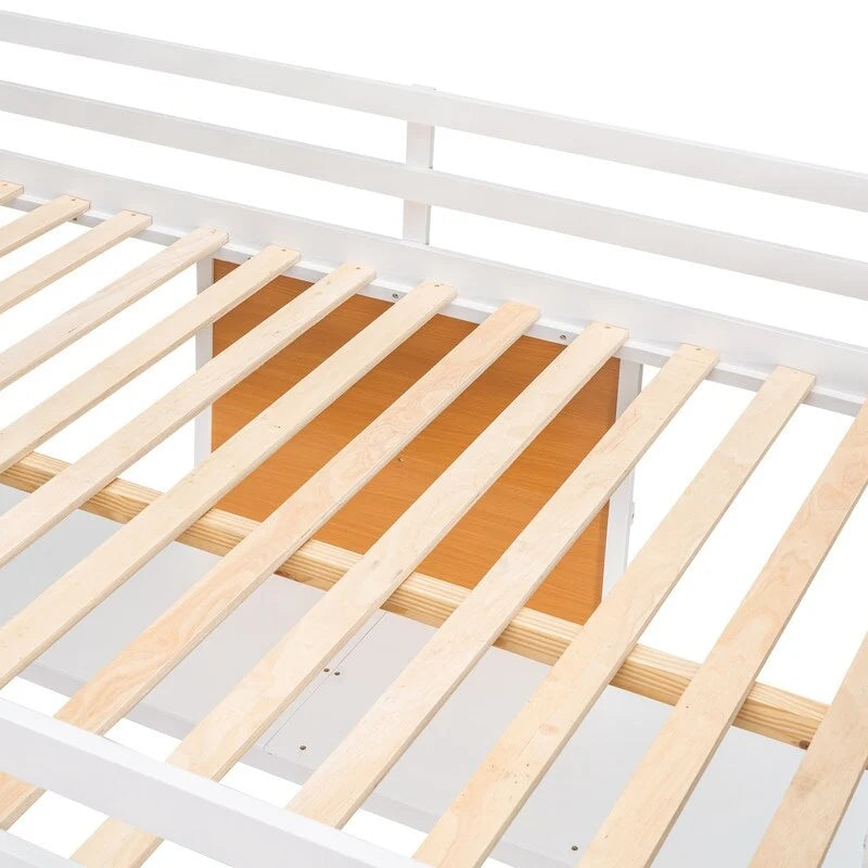 Wooden Full size Loft Bed with Desk and Writing Board