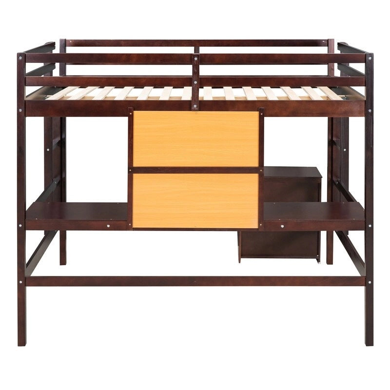 Wooden Full size Loft Bed with Desk and Writing Board