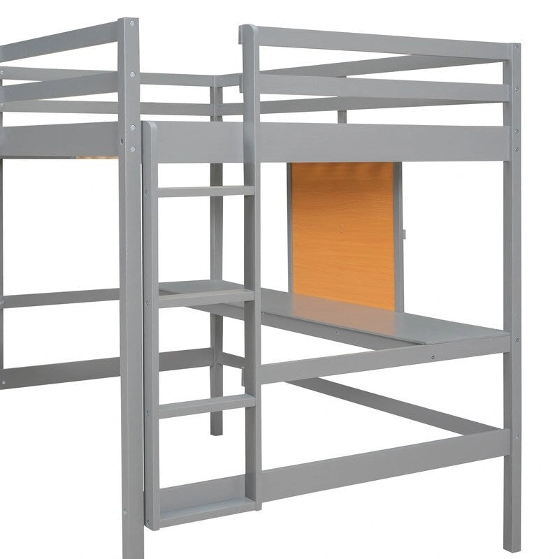 Wooden Full size Loft Bed with Desk and Writing Board