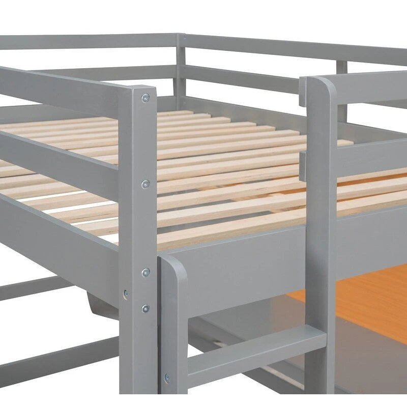 Wooden Full size Loft Bed with Desk and Writing Board