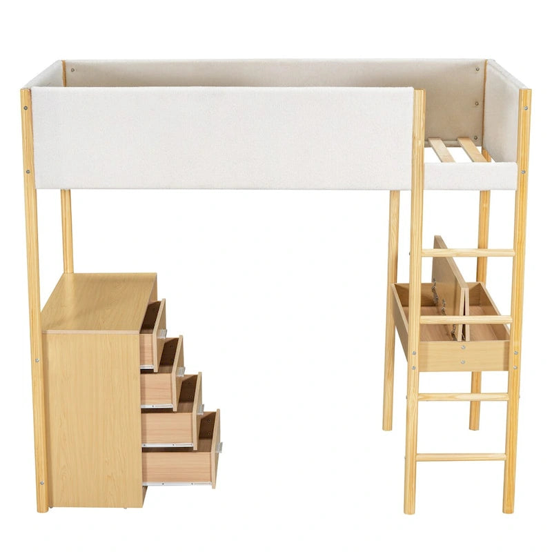 Twin Size Wood and Teddy Fleece Upholstered Loft Bed