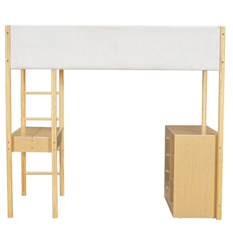 Twin Size Wood and Teddy Fleece Upholstered Loft Bed
