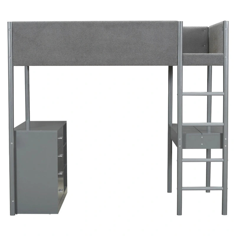 Twin Size Wood and Teddy Fleece Upholstered Loft Bed