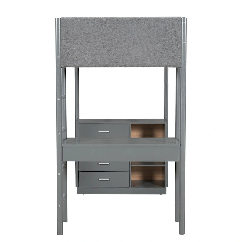 Twin Size Wood and Teddy Fleece Upholstered Loft Bed