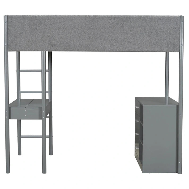 Twin Size Wood and Teddy Fleece Upholstered Loft Bed