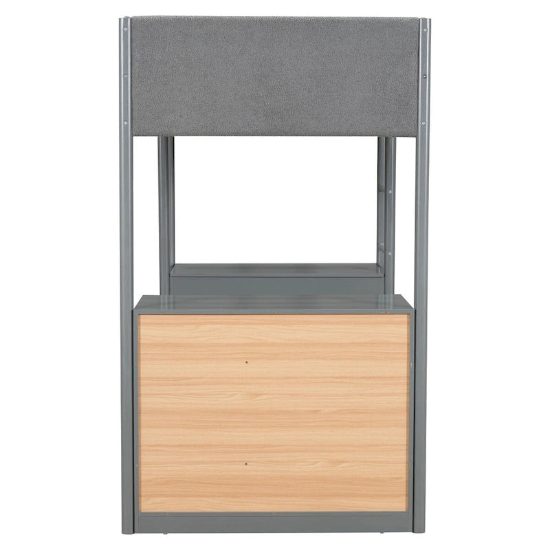 Twin Size Wood and Teddy Fleece Upholstered Loft Bed