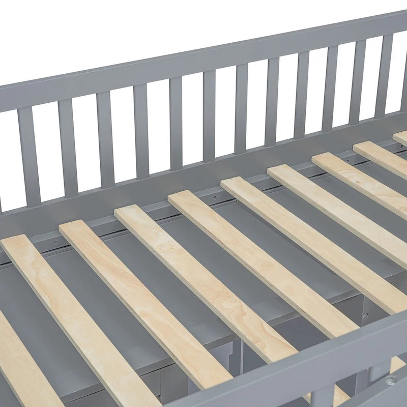 Twin Size House Loft Bed With Ladder and Wardrobe