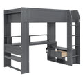 Wood Twin Size Gaming Loft Bed with Desk, Multi-storage Shelves, LED and Charging Station, Dark Gray