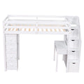 Twin Size Wooden Loft Bed with Storage Drawers, Desk, Storage Stairs, Shelves