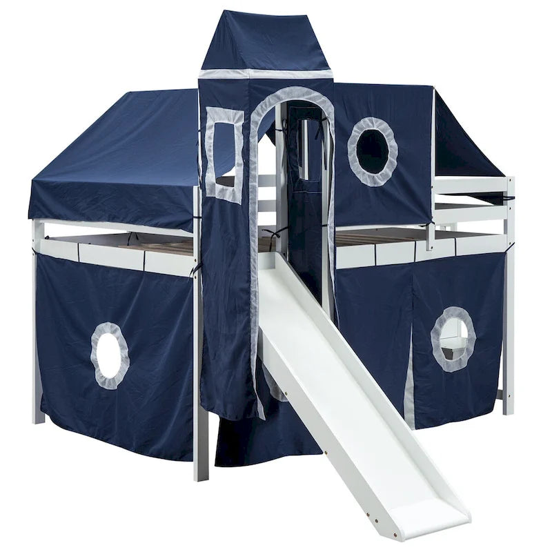Castle style Loft Bed with Storage Staircase and Slide