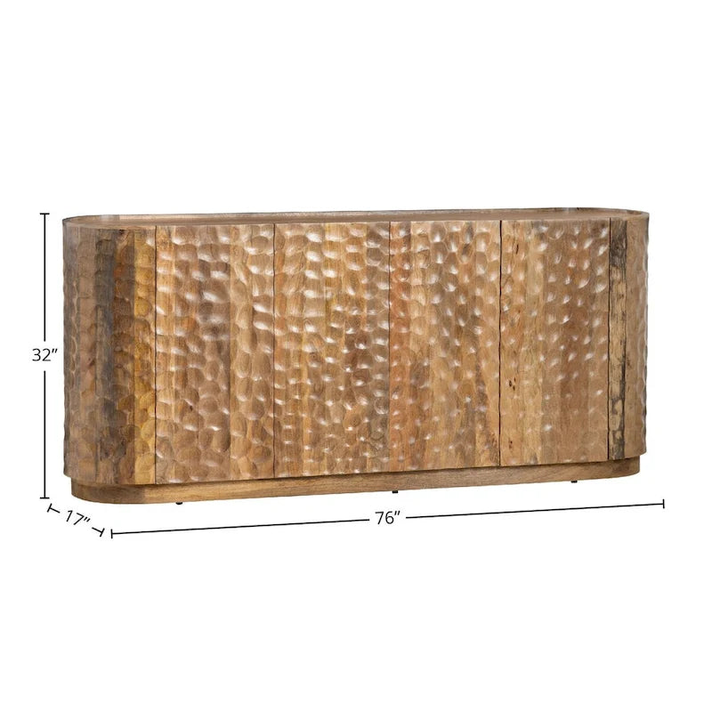 Textured Mango Wood Four-Door Living Room Buffet Sideboard