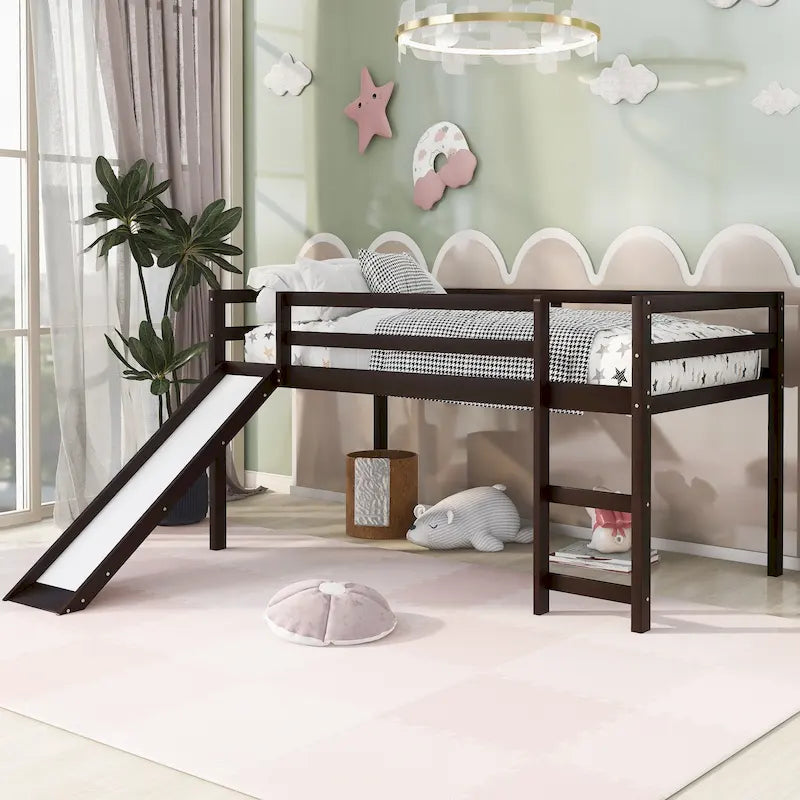 Twin Solid Wood Loft Bed with Fun Slide Feature