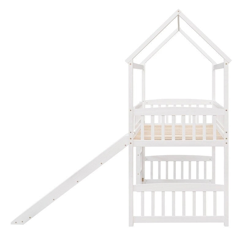 Twin Size Wood Loft Bed with Slide, House Bed