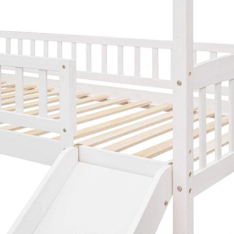 Twin Size Wood Loft Bed with Slide, House Bed