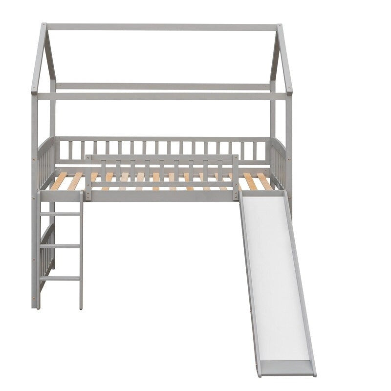 Twin Size Wood Loft Bed with Slide, House Bed