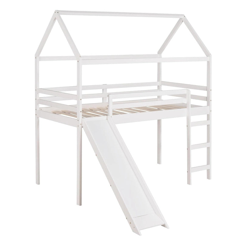 Twin Size Loft Bed with Slide, House Bed with Slide