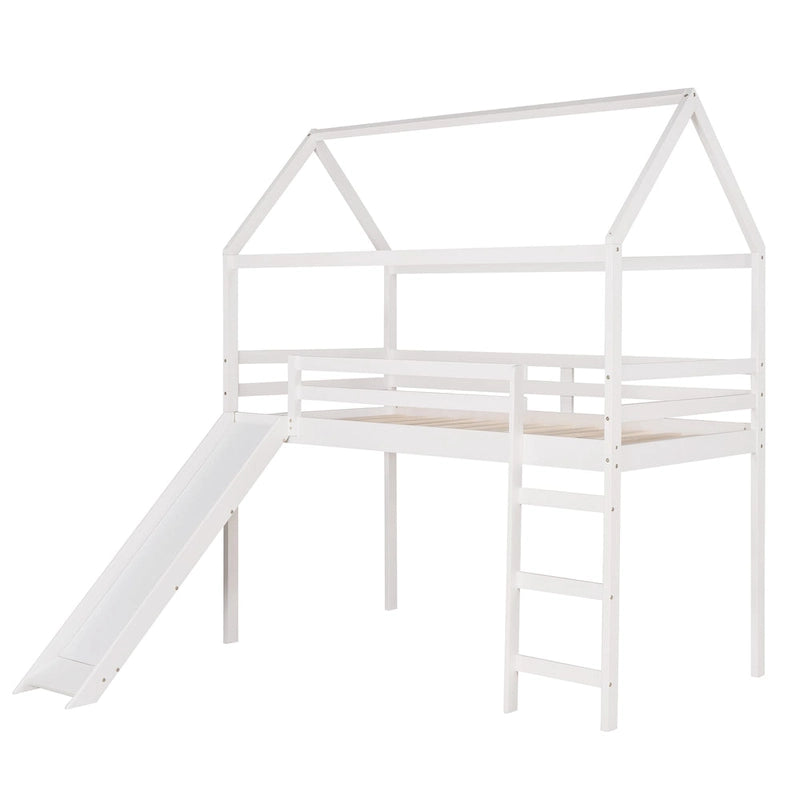 Twin Size Loft Bed with Slide, House Bed with Slide