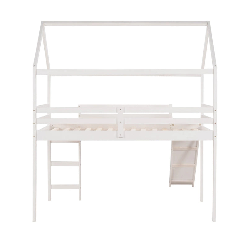 Twin Size Loft Bed with Slide, House Bed with Slide