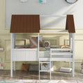 Low Loft Wood House Bed with 2 Side Windows