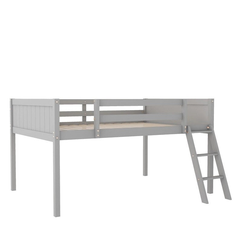 Full Size Wood Low Loft Bed with Ladder,ladder can be placed on the left or right