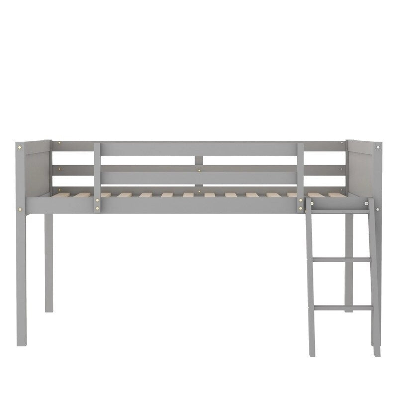 Full Size Wood Low Loft Bed with Ladder,ladder can be placed on the left or right