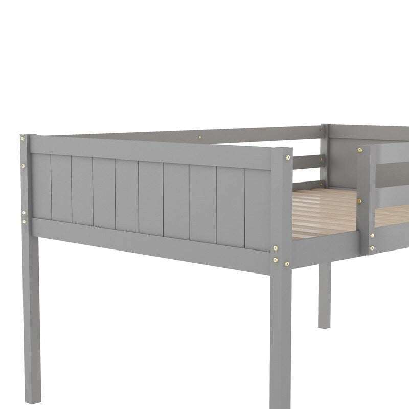 Full Size Wood Low Loft Bed with Ladder,ladder can be placed on the left or right