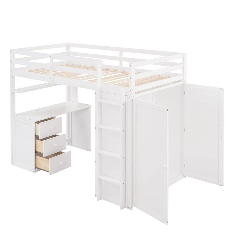 Multi-Functional Twin/Full Size Loft Bed with Drawers, Desk, Wardrobe - Space-Saving Study Area