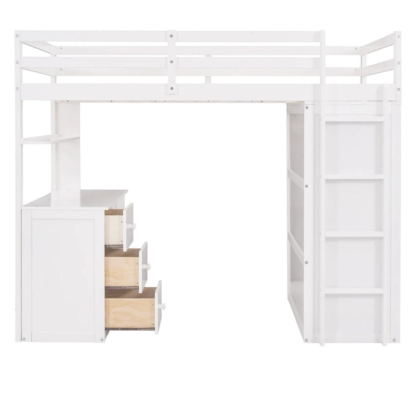 Multi-Functional Twin/Full Size Loft Bed with Drawers, Desk, Wardrobe - Space-Saving Study Area