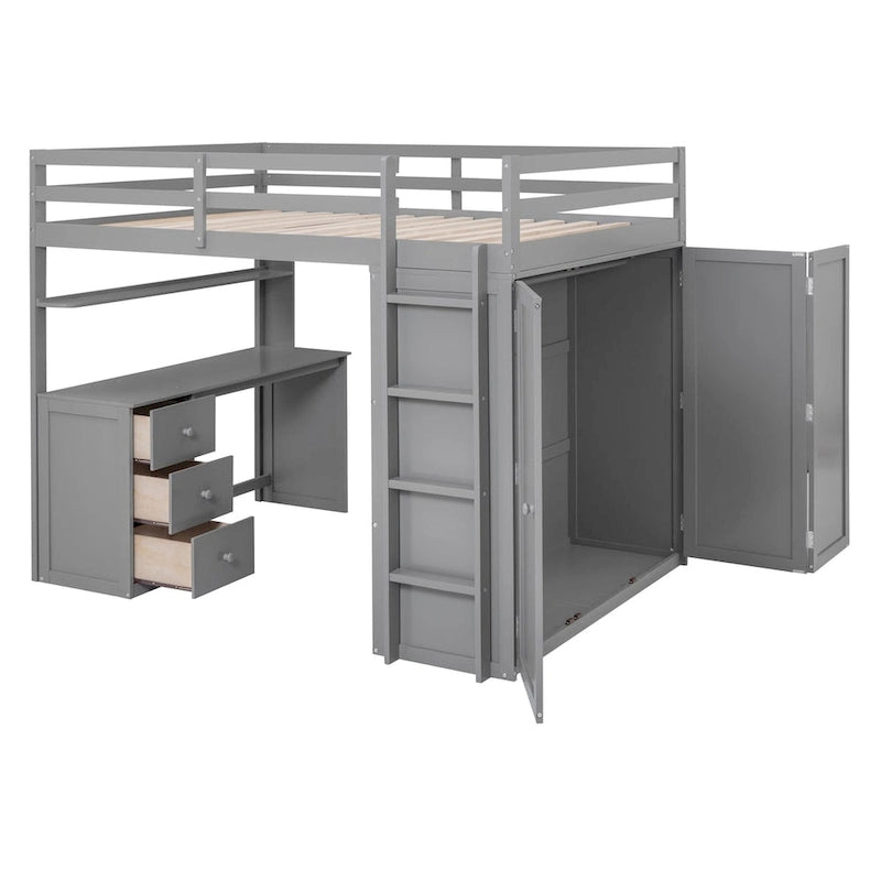 Multi-Functional Twin/Full Size Loft Bed with Drawers, Desk, Wardrobe - Space-Saving Study Area